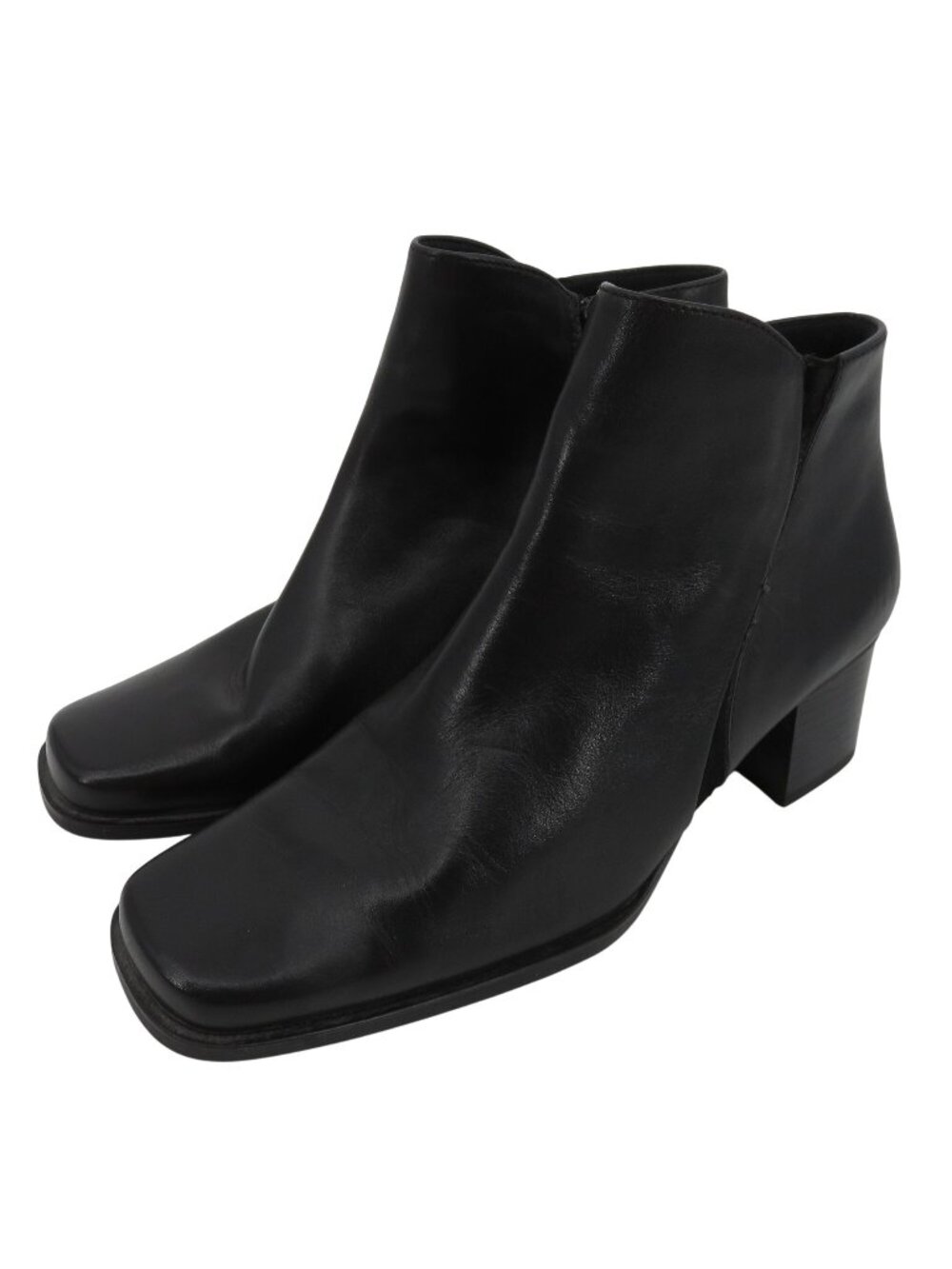 Croft & Barrow Women 8 M MACY Solid Black Leather Square Toe Ankle Boots Shoes